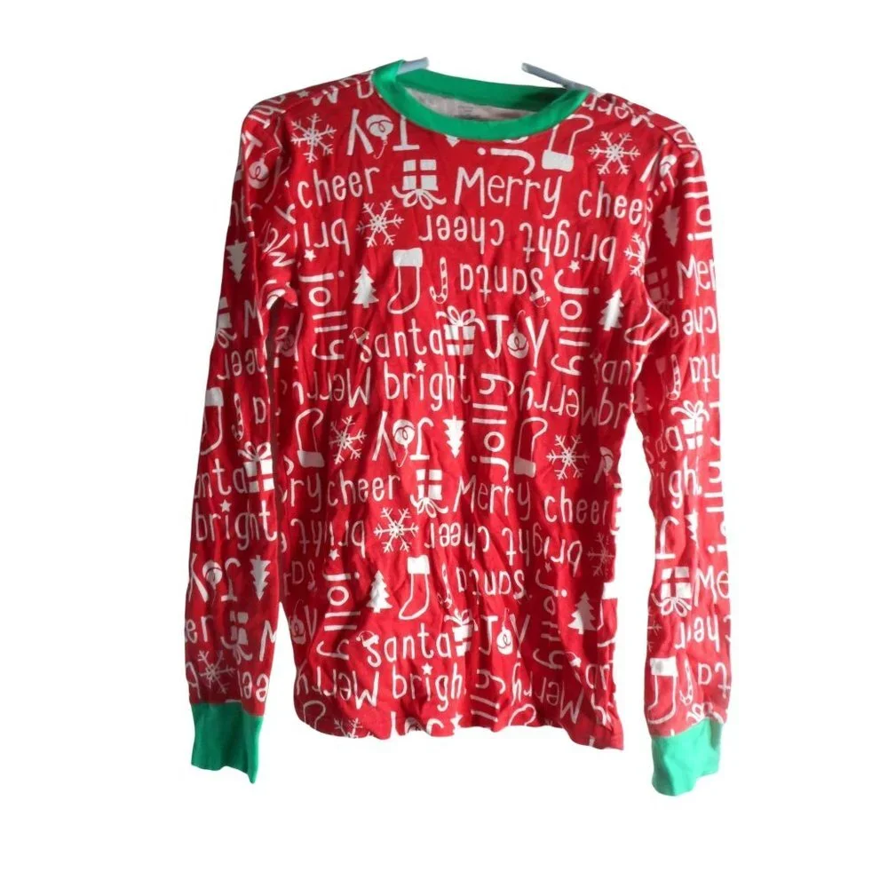 Holiday Santa Merry Long Sleeve T shirt Red White Green Top Sz M Carter's Adult - Picture 1 of 3